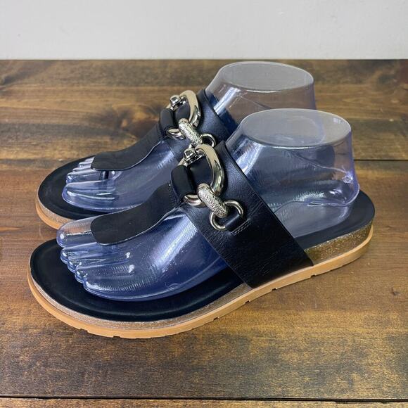 Franco Sarto Brielle Wedge Sandal Black Leather T Strap Cork Women’s 8.5 Summer - Picture 5 of 12